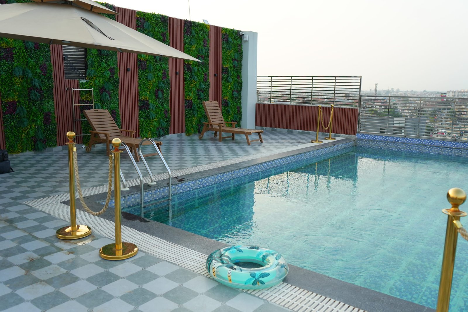 The pool at the open end of the roof terrace