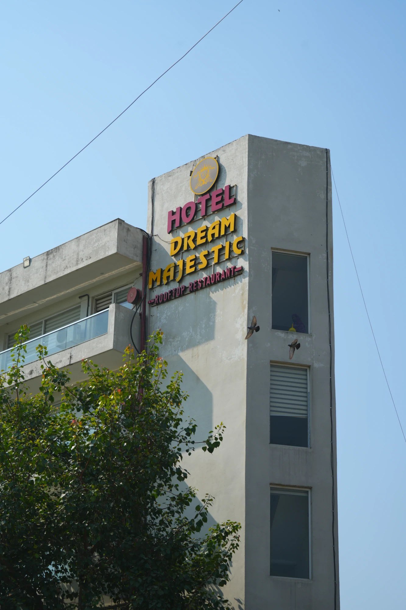 Hotel Dream Majestic seen from the road, trees along the frontage