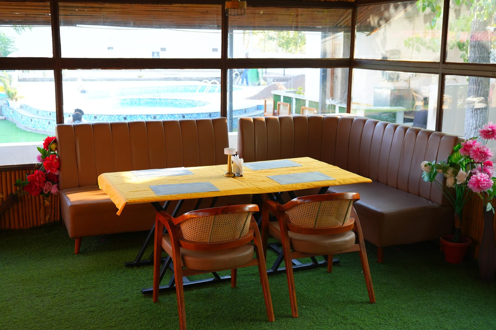 Window seating in the pavilion, looking onto the garden
