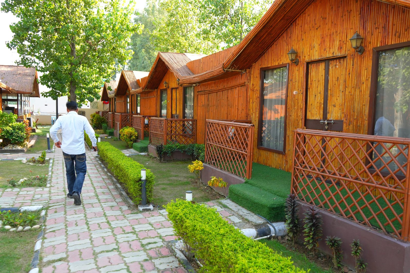 The planted path between the huts