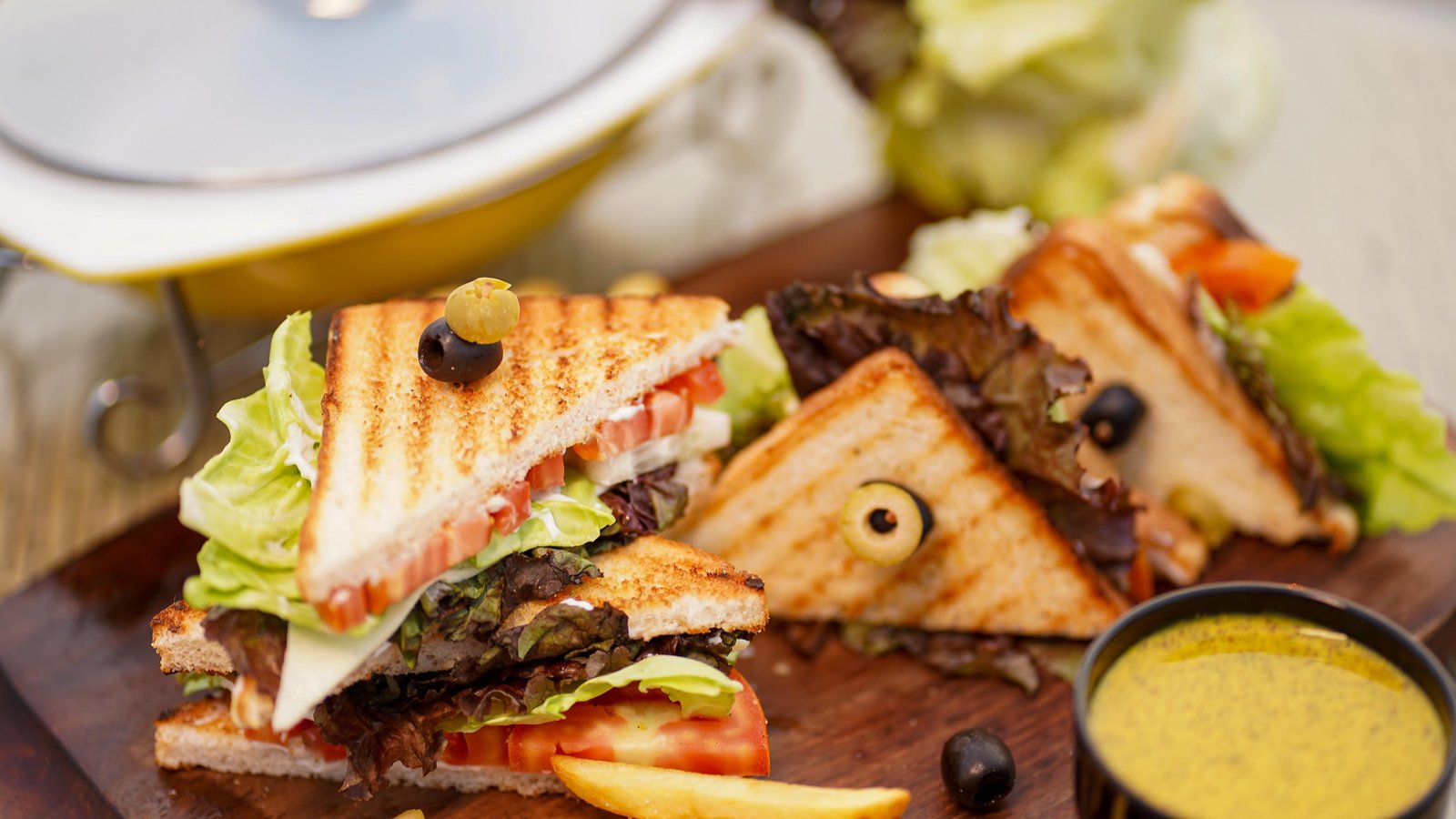 A club sandwich cut and stacked