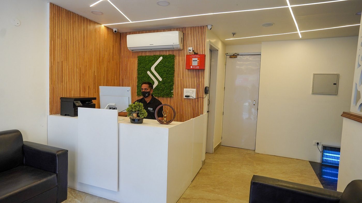 Hotel reception and lobby seating area