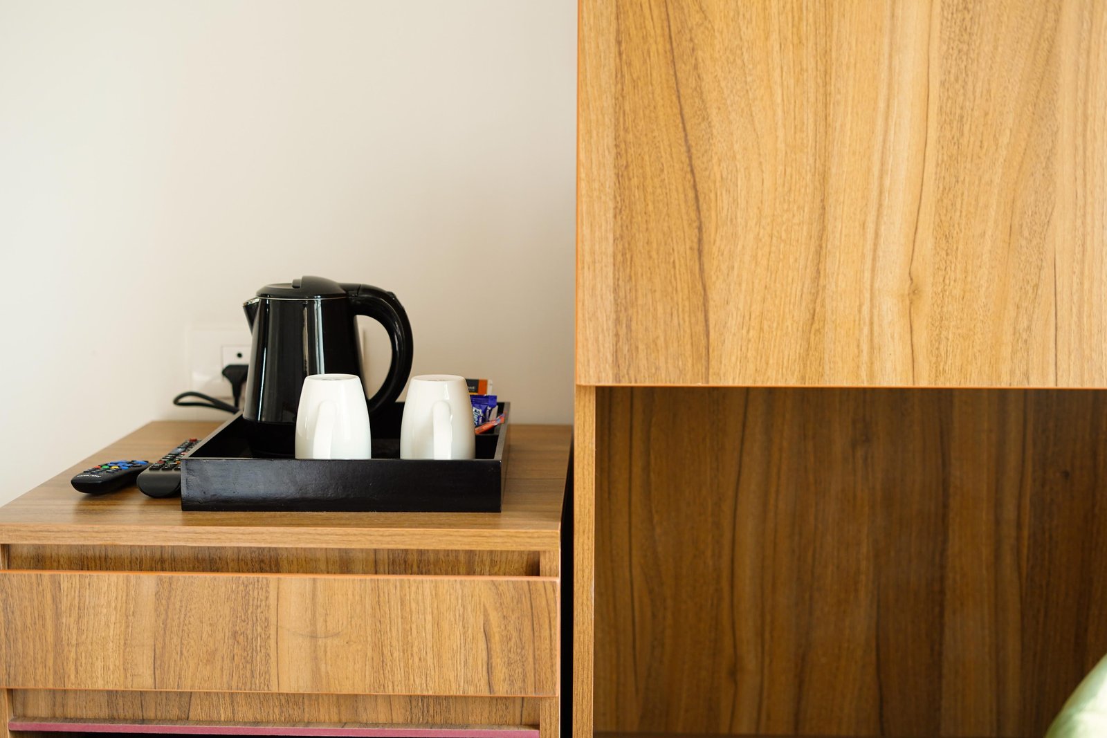Tea and coffee tray set out in the room